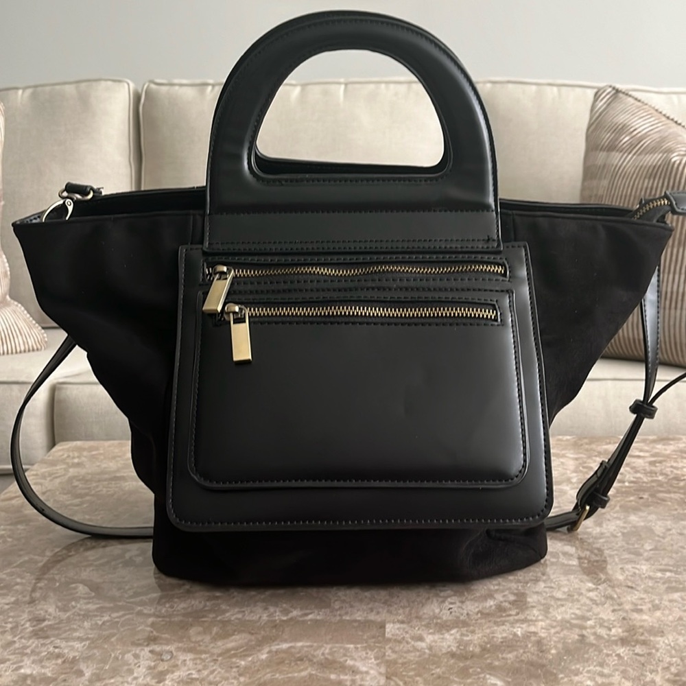 Anthropologie black suede Tote bag crossbody - Picture 3 of 8